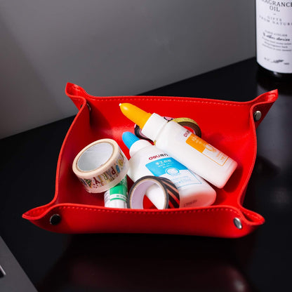 SANQIANWAN Leather Jewelry Valet Tray for Women and Man, Entryway Table Bedside Nightstand Desk Portable Small Catchall Travel Dish Plate for Key,Wallet,Watch,Phone,Coin(Pink-B)