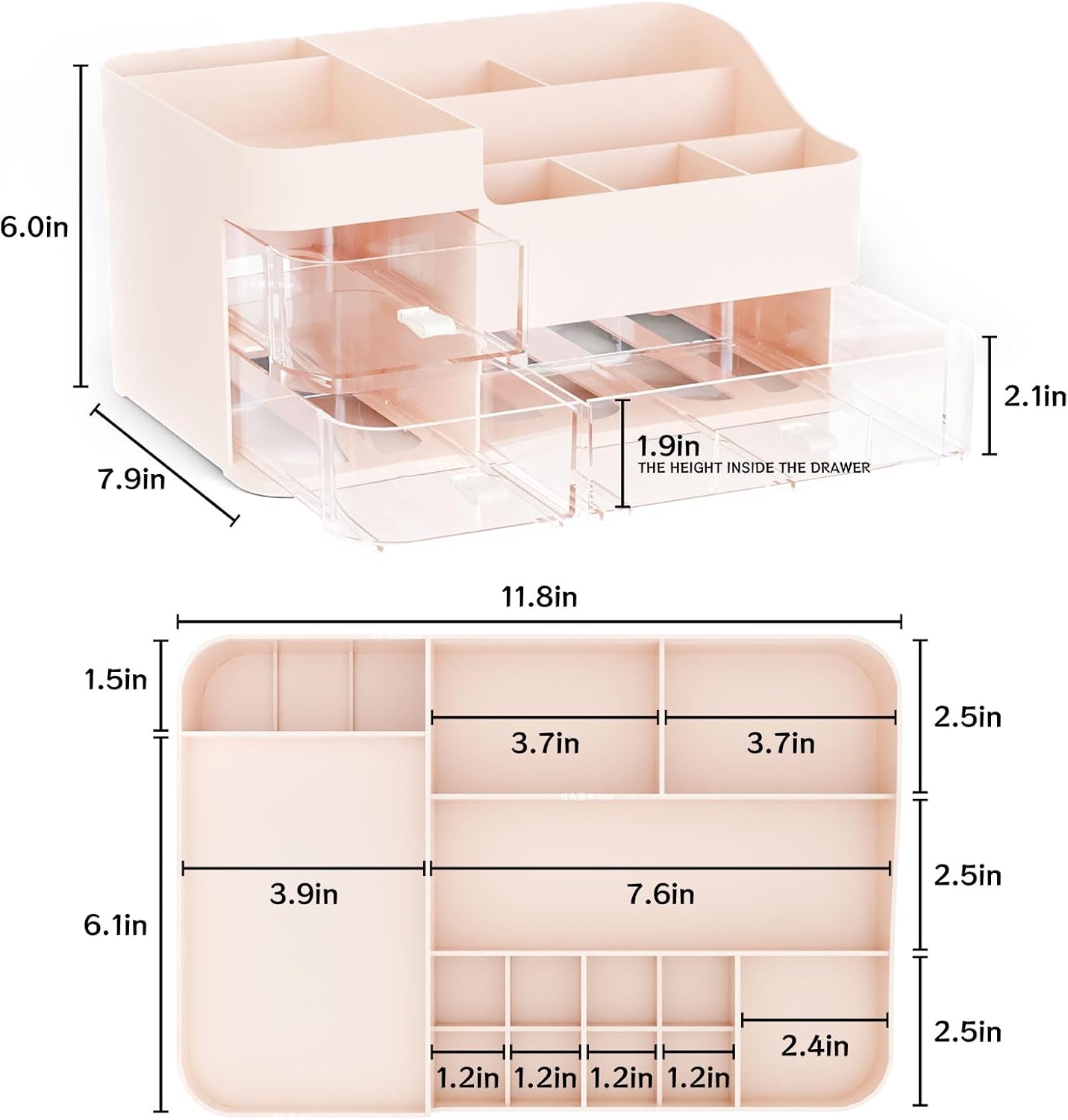SuoXing White Make up Organizers for Vanity,Large Plastic Bathroom Counter Organizer With Drawers,Skincare Organizers and Cosmetic Storage for Dresser Top Skin Care,Beauty Products and Brush Holder