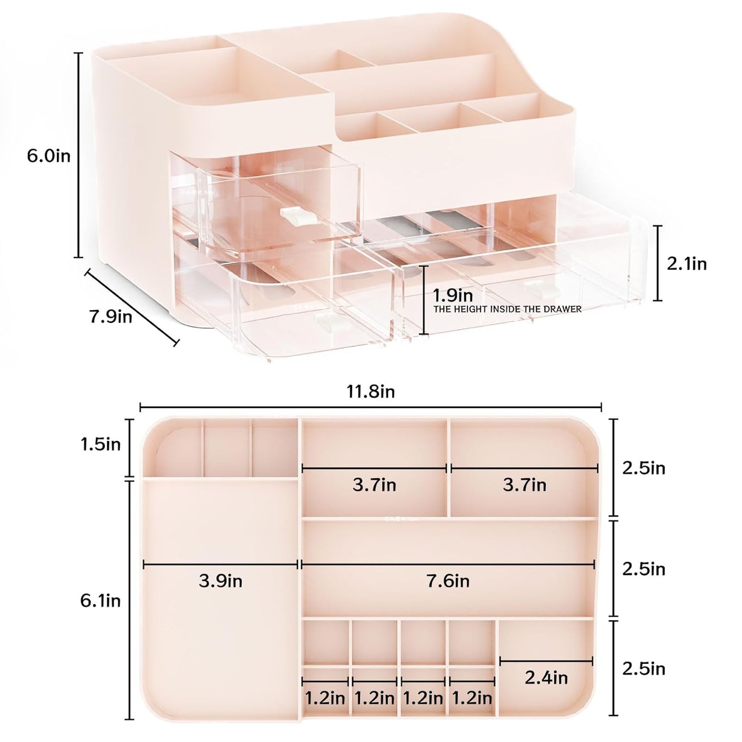 White Makeup Organizer With Drawers,Large Skincare Organizers for Countertop,Desk,Dresser,Plastic Bathroom Counter Organizer for Brush,Palettes,Perfume,Beauty Products Organization,Skin Care Storage