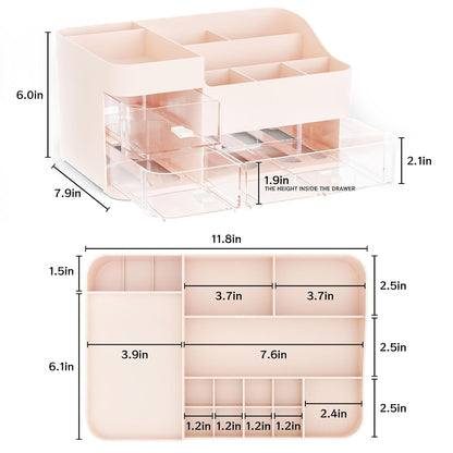 White Makeup Organizer With Drawers,Large Skincare Organizers for Countertop,Desk,Dresser,Plastic Bathroom Counter Organizer for Brush,Palettes,Perfume,Beauty Products Organization,Skin Care Storage