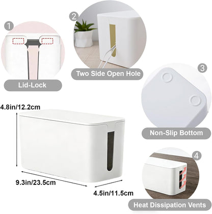 Vehamljyn Cord Organizer Box Multi-Hole Shunt Design Large Cable Management Box Hide Power Strips & Cords for Home Office Living Room (White)
