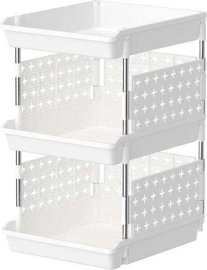 Lifewit Plastic Stackable Storage Baskets, 4 Tier Stacking Bins for Food and Clothes, Multifunctional Organizer for RV, Kitchen, Playroom, Pantry and Bathroom, 13.8"D x 11.8"W x 28.3"H, 1 Pack, White