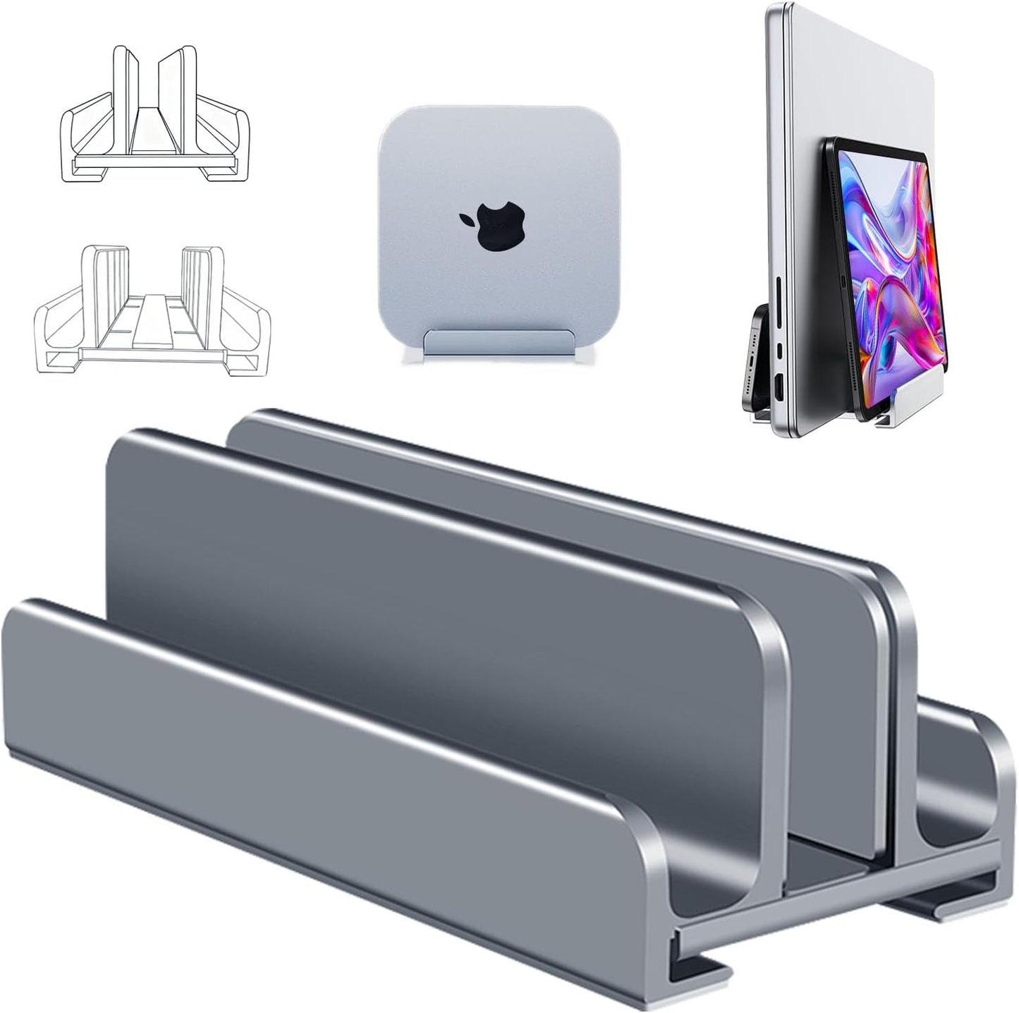Aluminum Vertical Laptop Stand Holder for Desk Compatible with MacBook Pro, MacBook Air, Dell, HP, Lenovo, Up to 17.3 inches, Silver