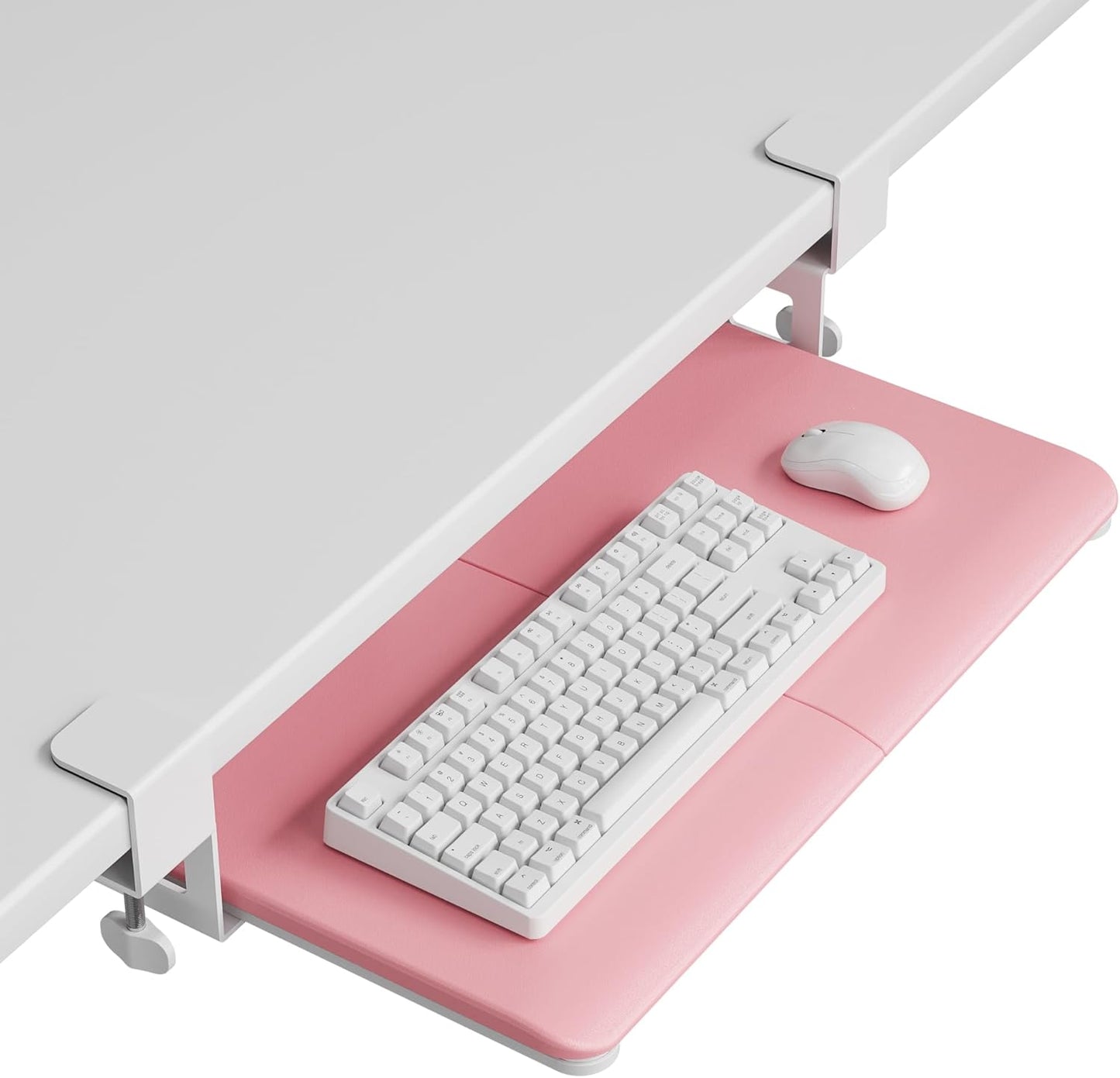 BONTEC KMT01 Under Desk Keyboard Tray, Pull-Out Keyboard & Mouse Platform with C-Clamp, 25.6 x 11.8 in Space-Saving Ergonomic Slide-Out Drawer, Black