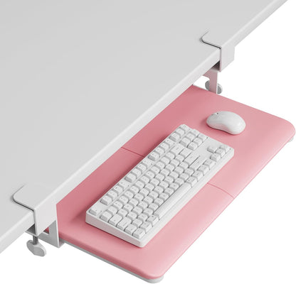 BONTEC KMT01 Under Desk Keyboard Tray, Pull-Out Keyboard & Mouse Platform with C-Clamp, 25.6 x 11.8 in Space-Saving Ergonomic Slide-Out Drawer, Black