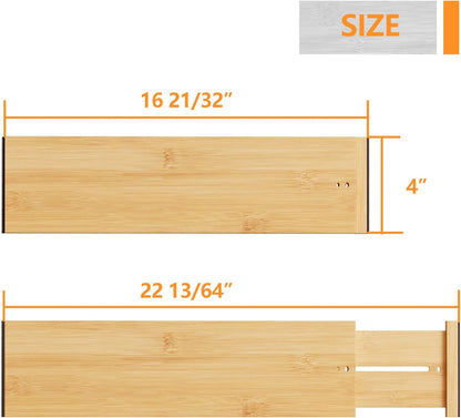 BAMEOS Drawer Dividers kitchen Organization Bamboo Utensil Organizers for Kitchen Bedroom Bathroom Dresser Office 4-pack