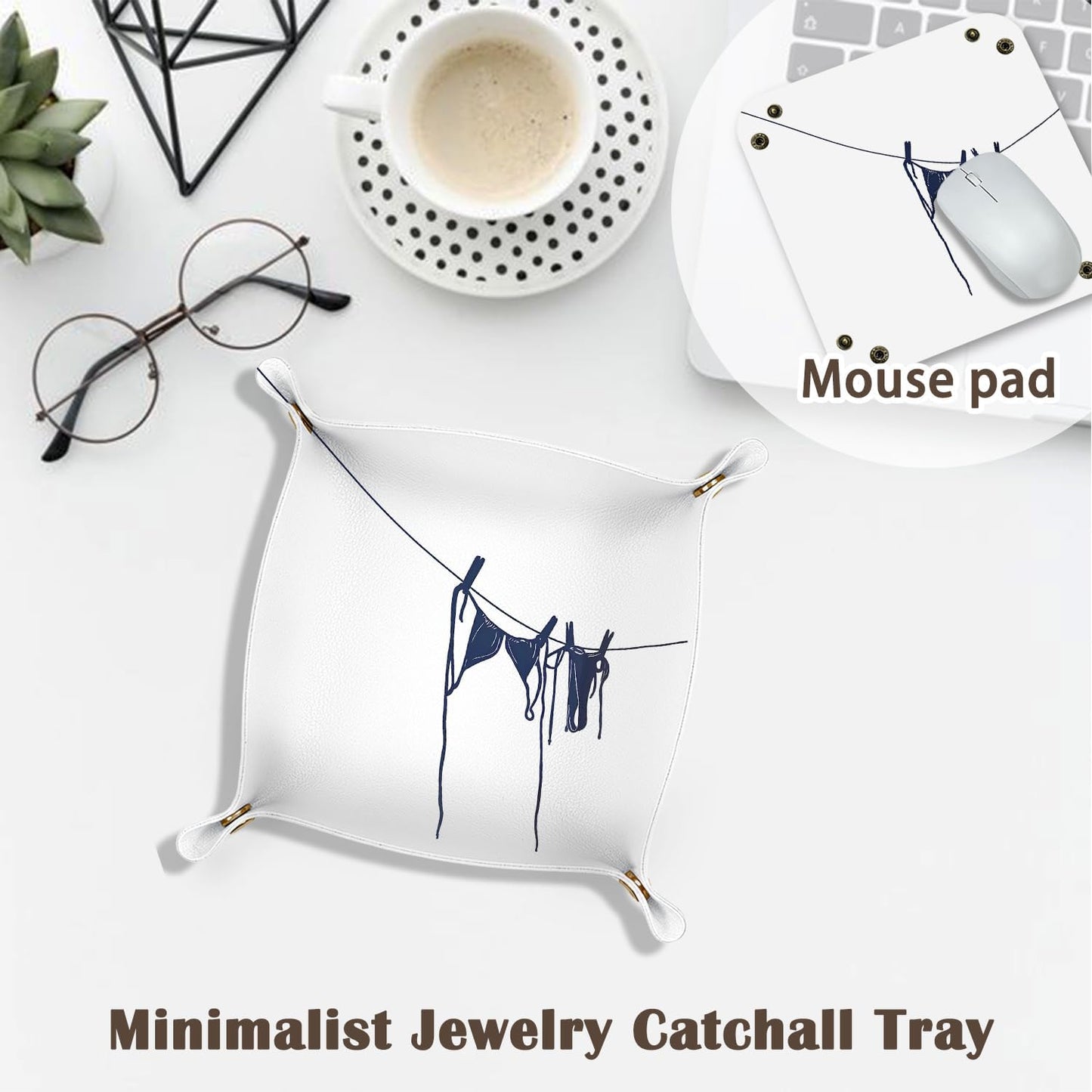 Inspirational Gifts for Women Jewelry Valet Tray, Motivational Positive Affirmations Gifts for Women, Blue Retro Nightstand Desk Accessories PU Leather Tray Organizer for Jewelry Rings Watches