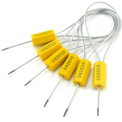50 pcs Tamper Resistant Security Seals Numbered Steel Cable Wire Truck Seals Pull-Tite Secure Shipping Tag Self-Locking Padlock for Trailers, Truck (Yellow)