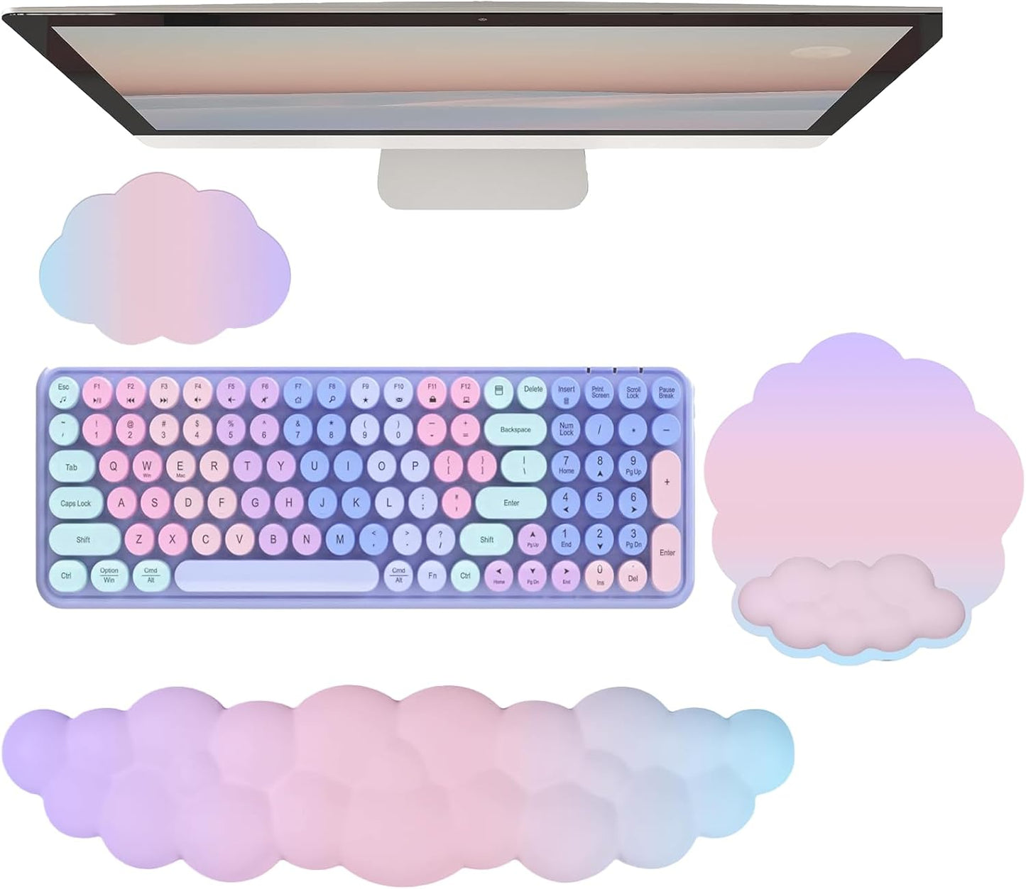 Cloud Wrist Rest Keyboard Pink Mouse Pad Set with Wrist Rest Ergonomic Wrist Pad Memory Foam Non-Slip Base Cute Gradient Wrist Support for Computer Laptop Gaming Home Office Relief Typing Pain
