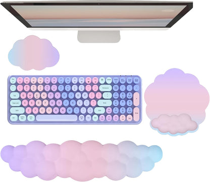 Cloud Wrist Rest Keyboard Pink Mouse Pad Set with Wrist Rest Ergonomic Wrist Pad Memory Foam Non-Slip Base Cute Gradient Wrist Support for Computer Laptop Gaming Home Office Relief Typing Pain