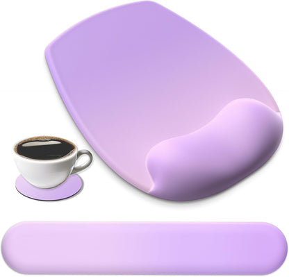 AKIT Ergonomic Mouse Pad with Wrist Rest& Keyboard Wrist Rest, Wrist Rest for Computer Keyboard, Pain Relief, Non-Slip Gel Base, Mousepad Wrist Support for Gaming, Office, Waterdrop Shaped Pink