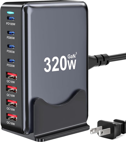 500W USB C Charger Block, Multi-port Fast USB Charging Station Dual PD 100W GaN Ⅲ Charging Station For Multiple Devices, Laptop Charger Adapter Compatible with MacBook, DELL, iPad, iPhone, Samsung etc