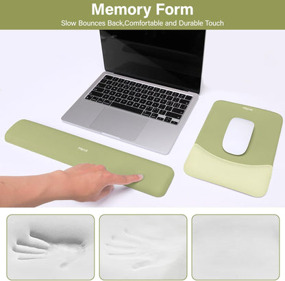 MOSISO Wrist Rest Support for Mouse Pad&Keyboard Set, Rectangular Ergonomic Mousepad Non-Slip Base Home/Office Pain Relief&Easy Typing Pad with Neoprene Cloth&Raised Silicone Lining, Green