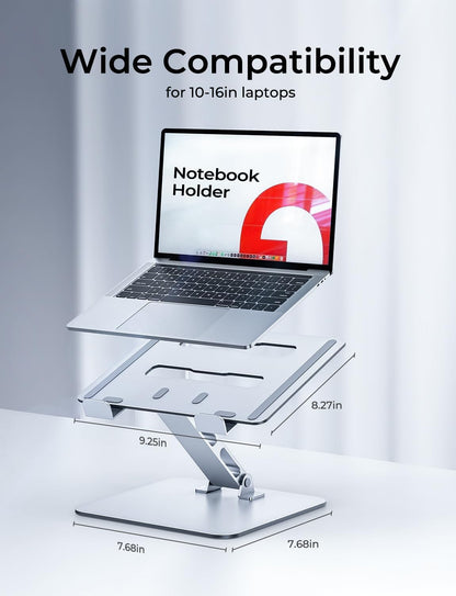 Adjustable Ergonomic Laptop Stand for Desk, Foldable Computer Stand, Stable Aluminum Lectern Notebook Riser & Portable Laptop Holder Mount Compatible with 10-16" MacBook Pro/Air, Dell, HP