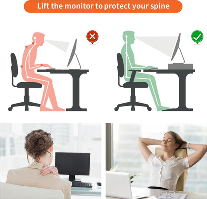 gianotter Wood Monitor Stand Riser, Office Desk Shelf Organizer, Desk Organizer with Drawer and Pen Holder, 2-Tier Computer Stand, Office Organization (Ink)