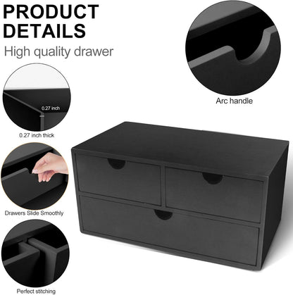 Charmewooden Desk Organizer with Drawers Countertop Drawers Organizer Tabletop Storage Organization Box Home Office Workspace Bathroom Toiletries Supplies (black with shelf)