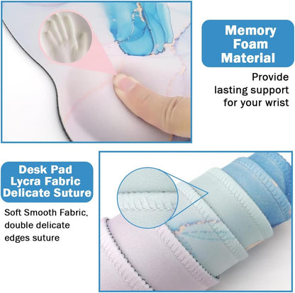 Memory Foam Ergonomic Keyboard Wrist Rest Pad and Mouse Wrist Rest Support Mouse Pad Set for Office Gaming Easy Typing-Pink Fluid