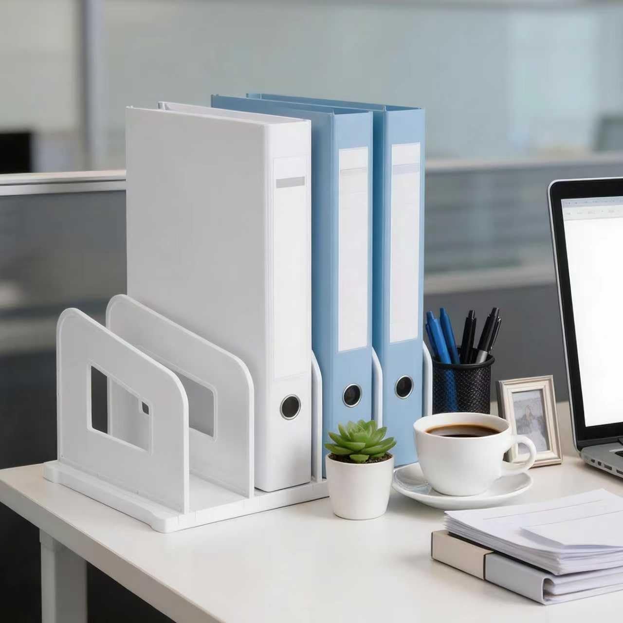 LALOBLUE File Organizer, Acrylic File Folder Organizer File Sorter, Plastic Vertical Book Dividers for Magazine Mail Letter Paper, Desktop Organizers for Office, Classroom & Home(4 Sections, 2 Pack)