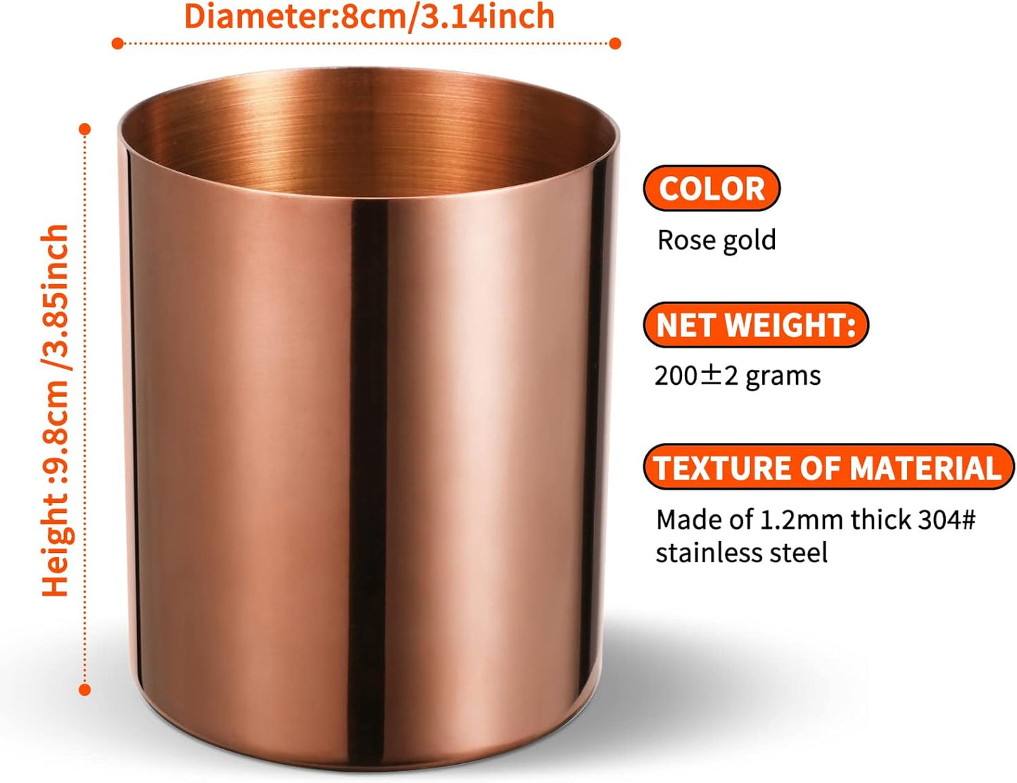 Gold Pencil Holder for Desk, 304 Stainless Steel Pencil Cup, Pen Holder Cup, Pen Pot, Makeup Brush Holder, Desktop Accessory Stationery Organizer