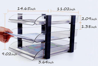 2/4/6 Tier Paper Organizer Letter Tray, Clear Acrylic Layer Stackable Paper Sorter, Plastic A4 Office File Folder Holder for for Desk Accessories, Notes, Pens, File, Document (Clear, 4 Tier)