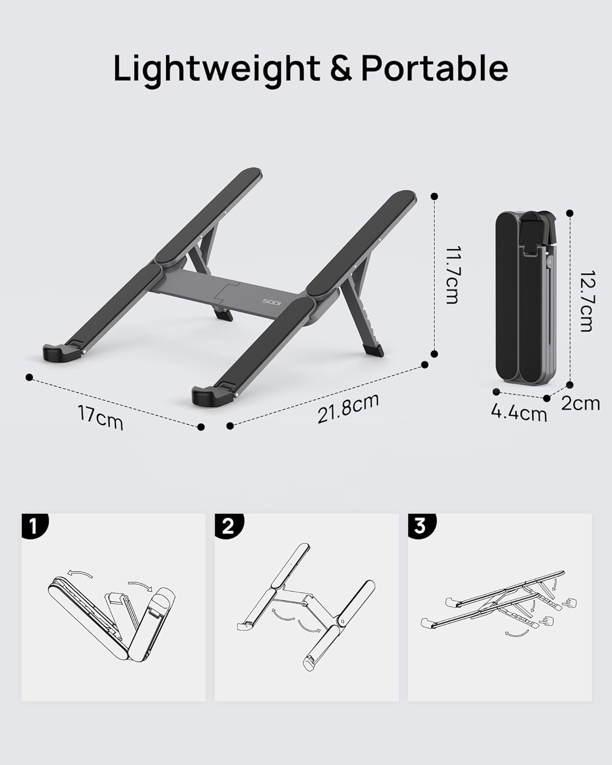SODI [Ultra Compact] Foldable & Portable Laptop Stand for Desk, Lightweight Tablet Stand for Business Travel, Library, Cafe, 6 Level Height Ergonomic Aluminum Computer Holder for 10-16" Laptops