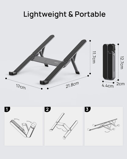 SODI [Ultra Compact] Foldable & Portable Laptop Stand for Desk, Lightweight Tablet Stand for Business Travel, Library, Cafe, 6 Level Height Ergonomic Aluminum Computer Holder for 10-16" Laptops