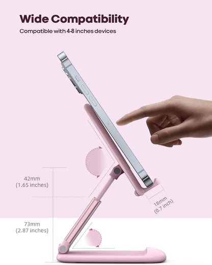 Lamicall Cell Phone Stand for Desk - [Height Adjustable] Foldable Mobile Phone Holder, Portable Stand for iPhone 17 16 15 14 13 12 11 Pro Max Plus Air, Galaxy S25, Office Gift Mothers Day Accessories