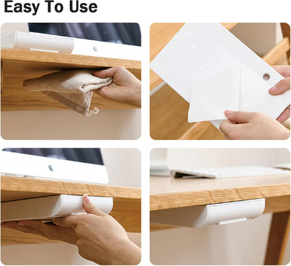 2 Packs Under Desk Drawers, Slide Out Drawer Attachment, Plastic Desk Accessories & Workspace Organizers, Self-Adhesive Hidden Desktop Pen Holder for Office School Home (Black)