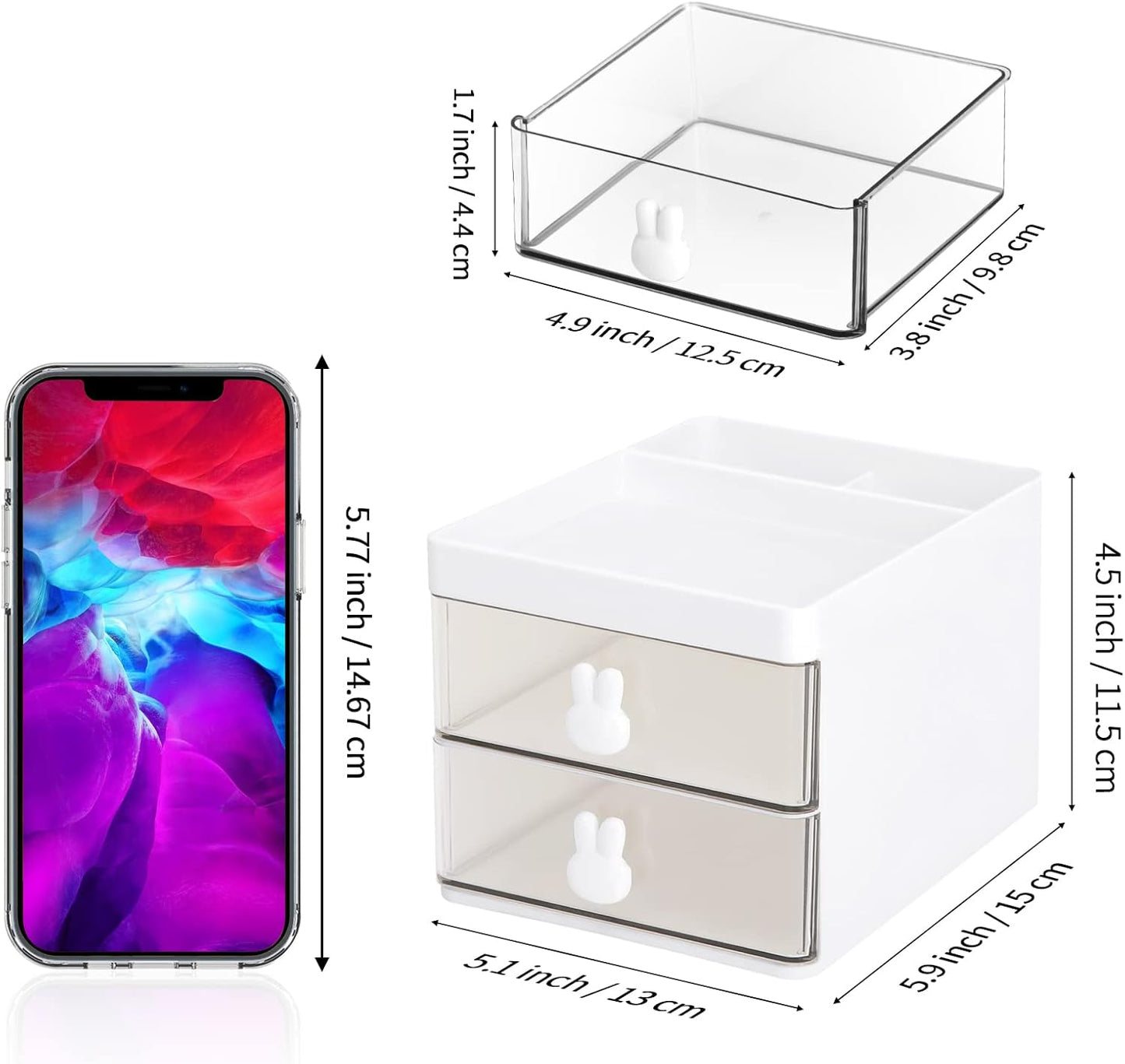 LETURE Small Desk Organizer With Drawer, Office Desktop Storage Box, Business Card/Pen/Pencil/Mobile Phone/Stationery Holder Storage Box, Makeup Organizer for Office School Home (Pink)