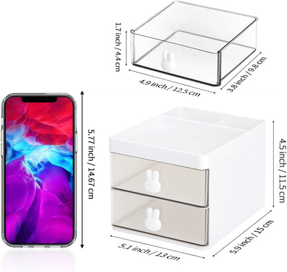 LETURE Small Desk Organizer With Drawer, Office Desktop Storage Box, Business Card/Pen/Pencil/Mobile Phone/Stationery Holder Storage Box, Makeup Organizer for Office School Home (Pink)