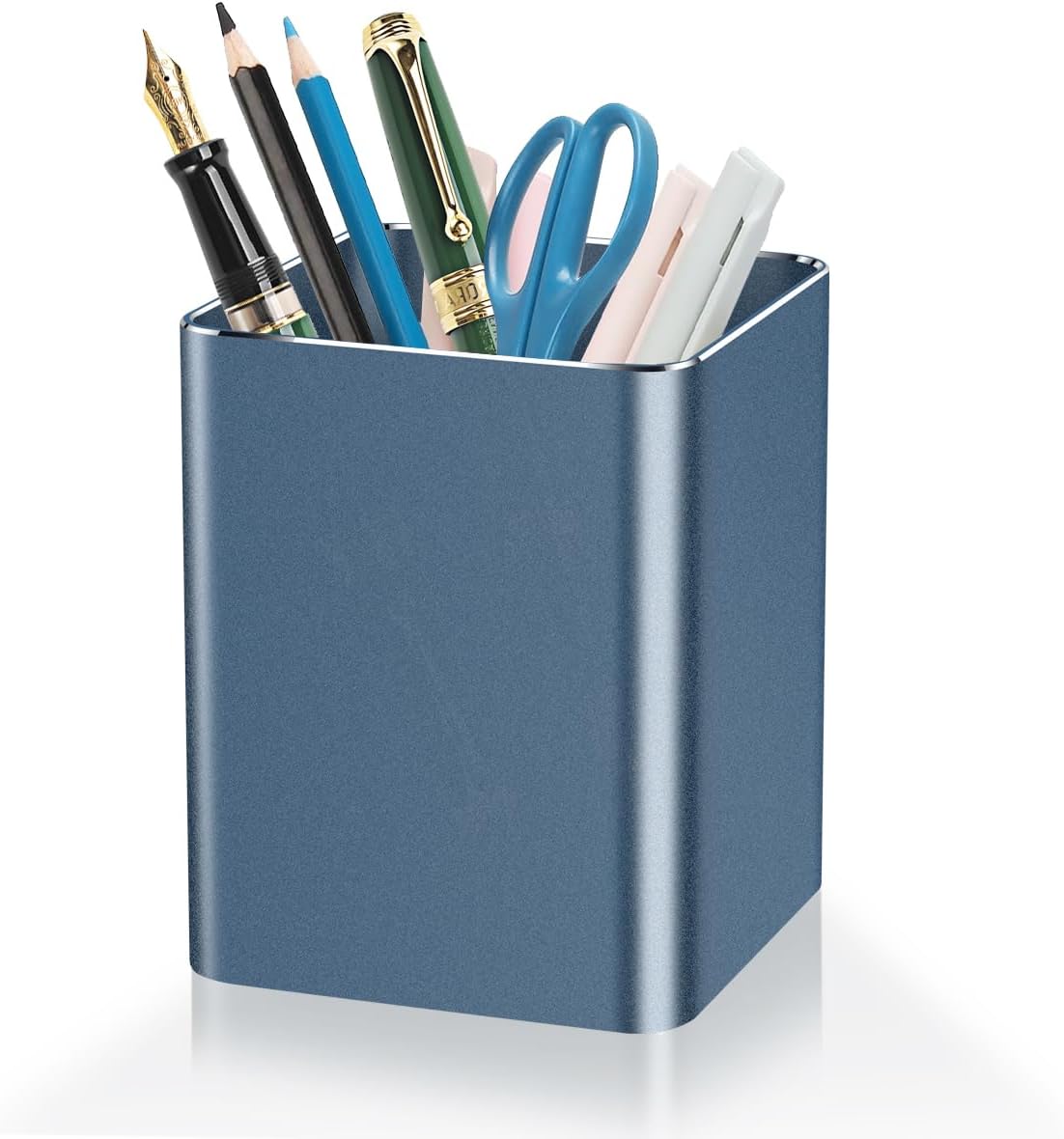 Pen holder, aluminum alloy waterproof pen holder, desktop simple and modern minimalist, multifunctional office supplies for families, kids and schools (blue)