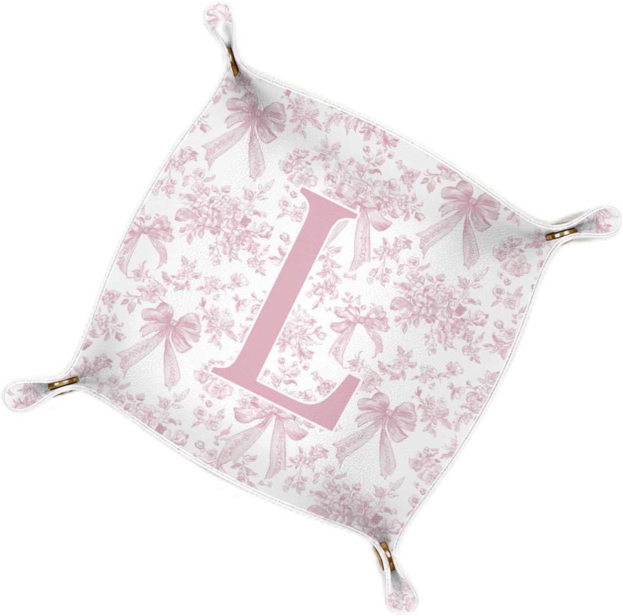 Gifts for Mom Initial Valet Tray,Pink Personalized Gifts for Women Mom Grandma Girlfriend,Nightstand Desk Accessories PU Leather Tray Organizer for Birthday Christmas Gift Ideas (B)