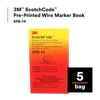 3M ScotchCode Pre-Printed Wire Marker Book SPB-03, Vinyl Coated, Black Printed Numbers (10) each 1–45, White Background Highlights Characters, 1 Book