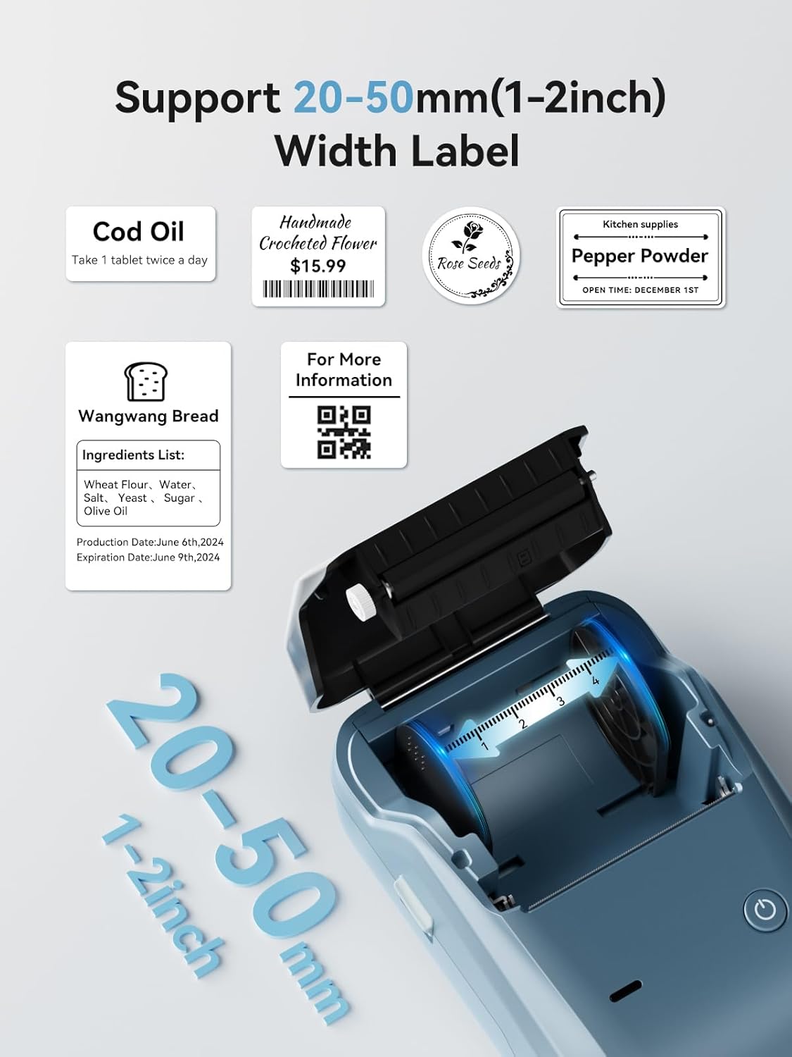 NIIMBOT B1 Label Maker Machine with Tape, 2 Inch Portable Label Printer, Bluetooth Thermal Label Printer with Multiple Templates for Small Business,Office,Home,School (Blue, 1 Printer+1 Roll Label)