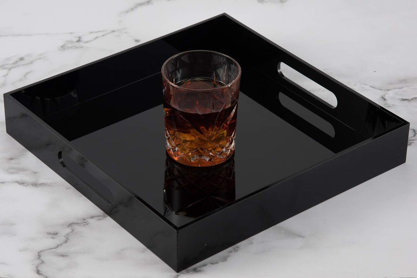 KEVLANG Clear Sturdy Acrylic Serving Tray with Handles-12x16Inch-Serving Coffee,Appetizer,Breakfast,Butler-Kitchen Countertop -Makeup Drawer Organizer-Vanity Table -Ottoman