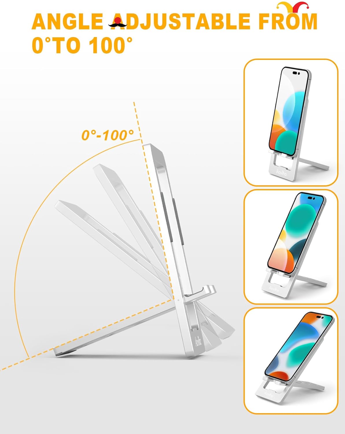 Aoviho Phone Stand for Desk, Ultra-Thin Foldable Aluminum Phone Holder, Portable Travel & Office Cell Phone Stand Compatible with iPhone 17 16 15 14 13 12 Pro Max, Fits 3.7"-7" Devices, Black