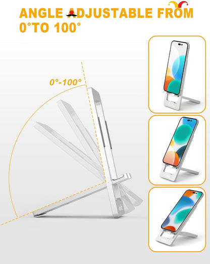 Aoviho Phone Stand for Desk, Ultra-Thin Foldable Aluminum Phone Holder, Portable Travel & Office Cell Phone Stand Compatible with iPhone 17 16 15 14 13 12 Pro Max, Fits 3.7"-7" Devices, Black