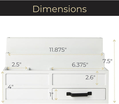 BLU MONACO | White Desktop Organizer with Drawer Storage | Tabletop Organizer with Drawers for Paper Bills Mail | Wooden Mail Organizer for Countertop Workspace | with Drawer, Bill