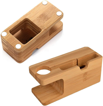 MOOZO Bamboo Wood Desktop Charging Dock Station Charger Holder Cradle Stand Compatible iPhone 16 15 14 13 12 11 Pro Max Apple Watch 2 3 4 / iWatch Samsung Galaxy S8 S7 S6 Edge Plus LG HTC Smartphones