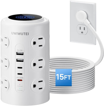 Surge Protector Power Strip - Desk Charging Station with 15W Wireless Charger, Multiple Outlets Charging Station with 16 2300J AC Outlets & 5 USB (2 USB C) Port, for Home, Office, Dorm Room