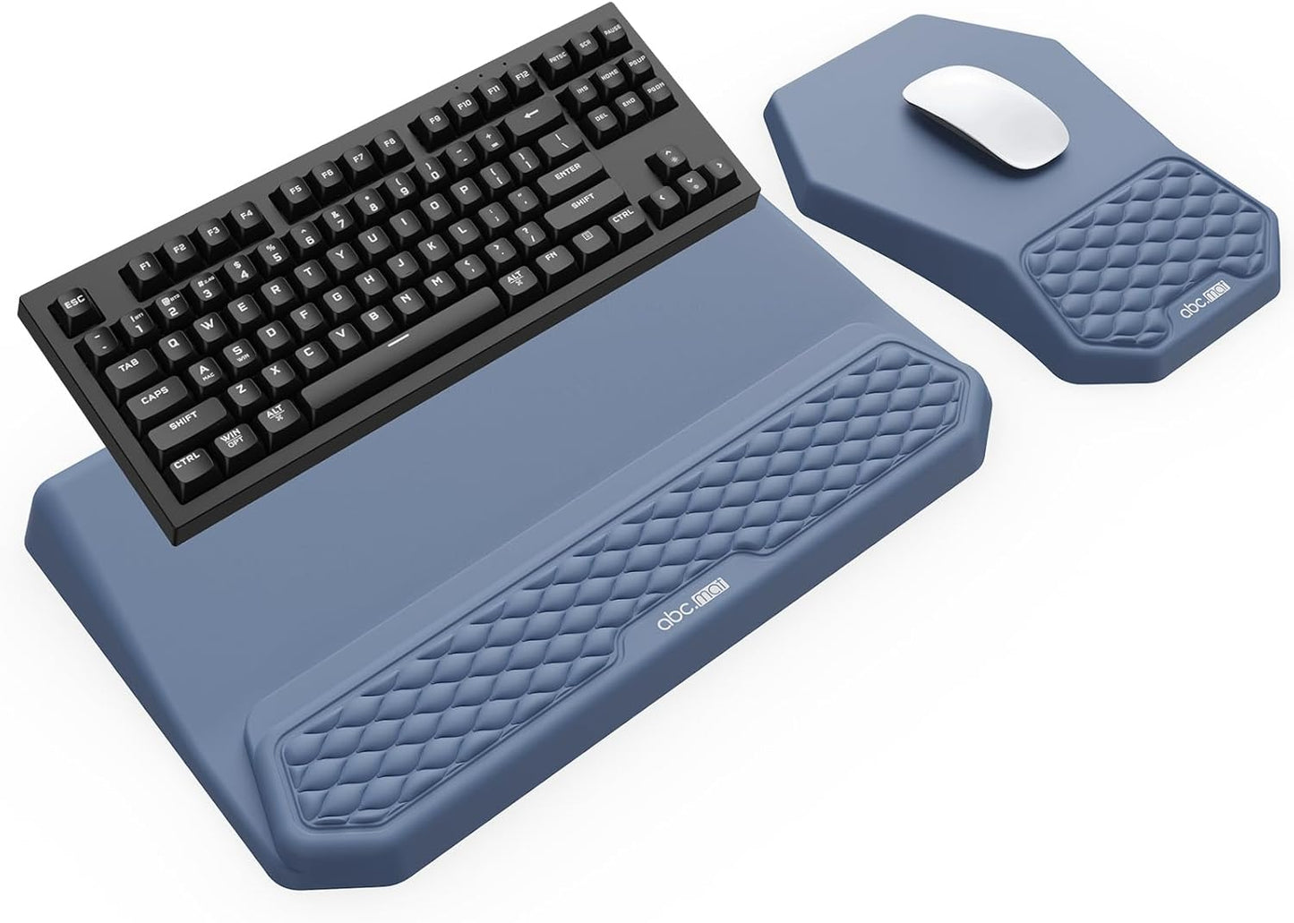 3-in-1 Ergonomic Keyboard Stand with Wrist Rest & Mouse Pad Set, Comfy Keyboard Riser Holder Soft Mousepad with Massage Design, Memory Foam and Non-Slip PU Base for Pain Relief, Black