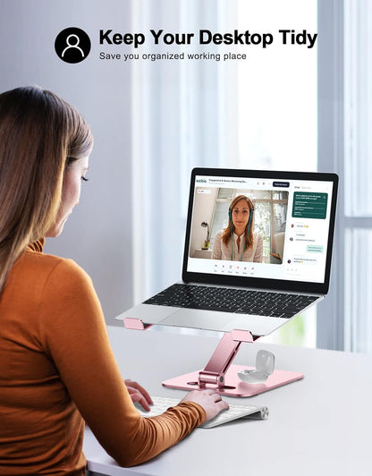 RIWUCT Foldable Laptop Stand, Height Adjustable Ergonomic Computer Stand for Desk, Aluminum Portable Laptop Riser Holder Notebook Mount Compatible with MacBook Pro Air, HP, Dell 10-16"