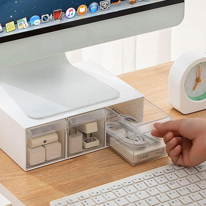 Under Desk Drawer Storage with 3 Drawers, Large Desk Drawer Attachment for office, Drawer Organizer Slide Out, Plastic Stick on Drawer White