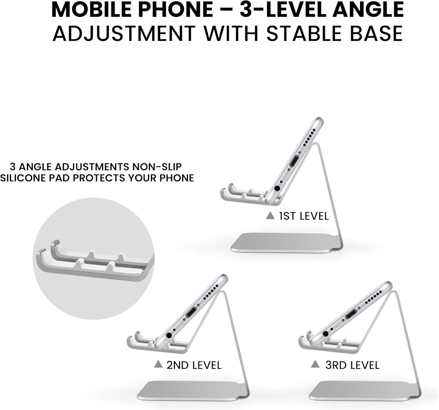 Foldable Phone Stand for Desk | Six Position Adjustable Folding Bracket for Cell Phone | Black Cellphone Holder for Desk & Smartphone Stand | Cellphone & Accessories for Men & Women