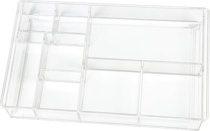 ZEXALOR 8-Section Clear Drawer Organizer, Large Acrylic Drawer Divider Tray for Desk,Bathroom,Office Makeup,Junk, Plastic Drawers Organizer 13.7" x 8.7" x 2" (8-Section)