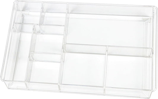 ZEXALOR 8-Section Clear Drawer Organizer, Large Acrylic Drawer Divider Tray for Desk,Bathroom,Office Makeup,Junk, Plastic Drawers Organizer 13.7" x 8.7" x 2" (8-Section)