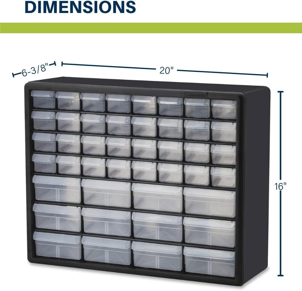 Akro-Mils 24-Drawer Plastic Drawer Storage Cabinet for Garage Organization, Bead Organizer, Building Bricks Storage, Teacher Toolbox, Makeup Organizer, 20" W x 6" D x 16" H, 10124 Black