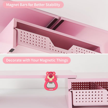 LEKETREE Dual Monitor Stand Riser with Drawer, Desk Organizer and Accessories, Pink Monitor Stand for Desk, Desktop Stand for Computer, Laptop, TV and More (Pink)