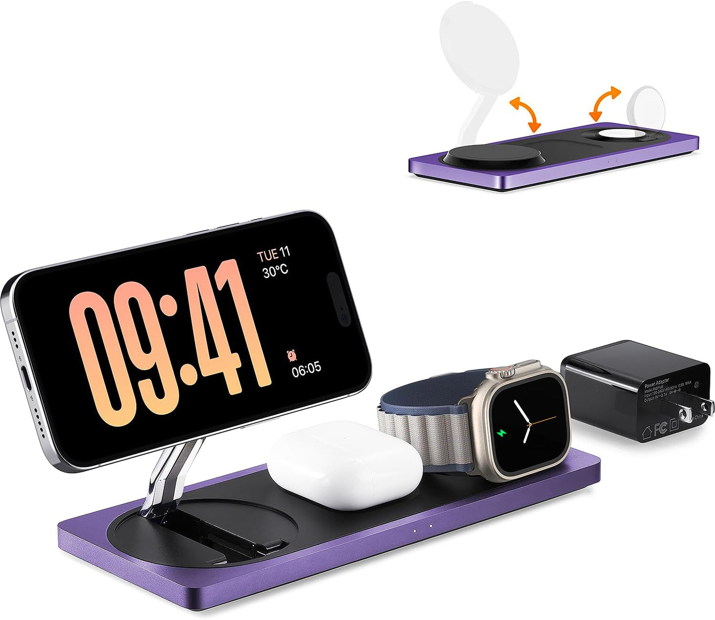 3-in-1 Charging Station for Apple Devices: Used for iPhone and Watch Charging Station with Magsafe Charger Stand, Wireless Charger for iPhone 17 Air 16 15 14 13 Series, Apple Watch Ultra, AirPods Pro