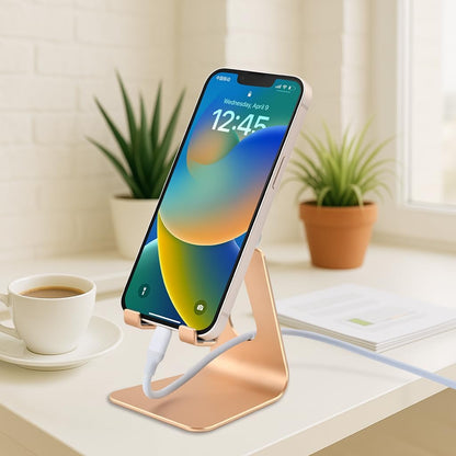 Adjustable Aluminum Alloy Cell Phone Stand, Tabletop Metal Phone Holder,Desktop Phone Dock,Smartphone Cradle,Gold
